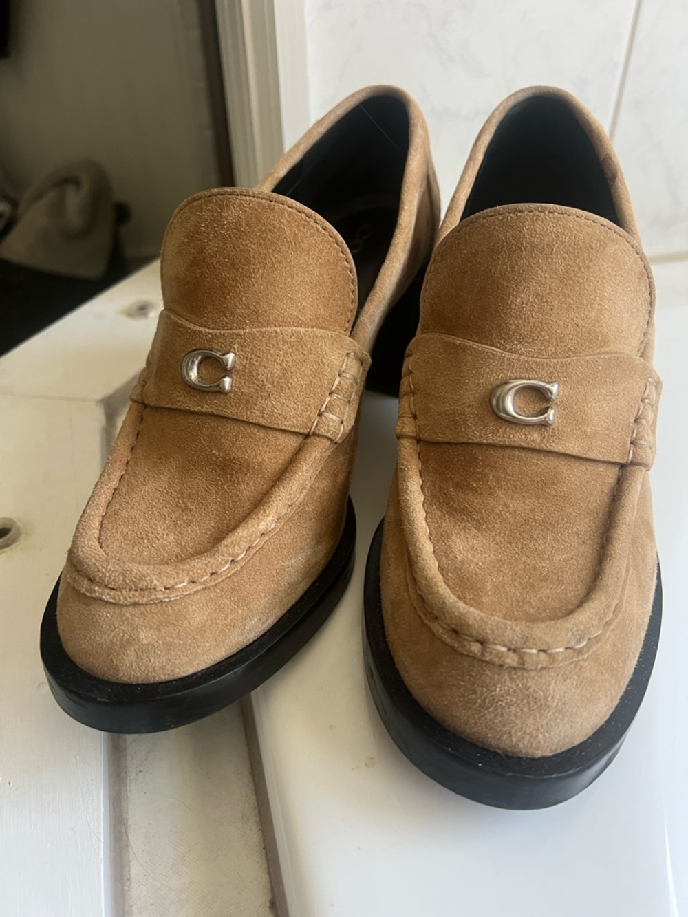 Coach Suede women’s peanut Natalie  Loafers with Silver 'C' Hardware size 7